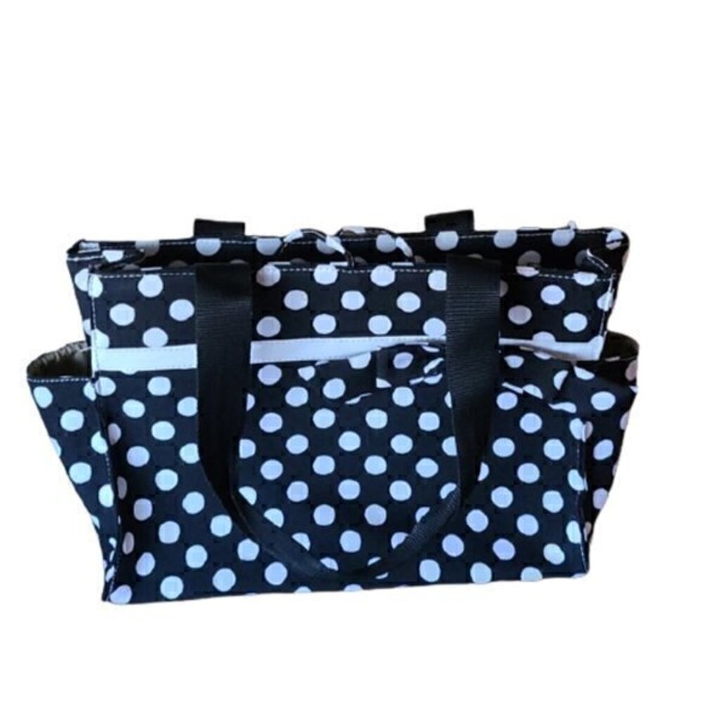 Black and white polkadot tote bag